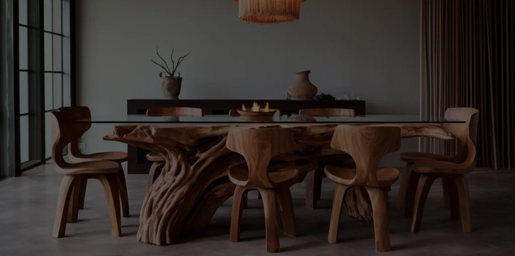 drevený nábytok - sklenený stôl a stoličky
